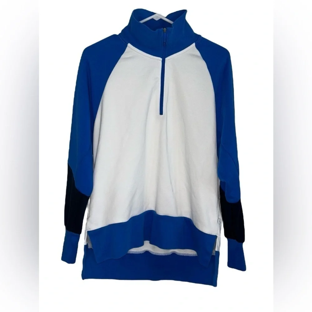 Nike Dri Fit 1/4 Zip Hi Low Sweatshirt Blue White Long Sleeve Women Size Medium